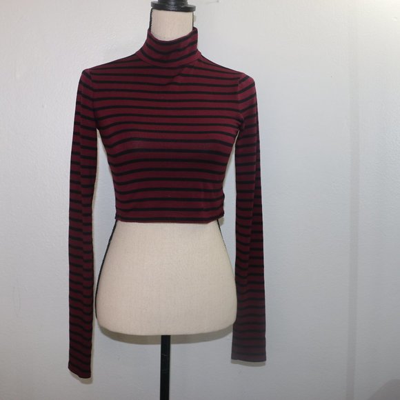 Decree Tops - Decree Turtle Neck Striped Crop Top